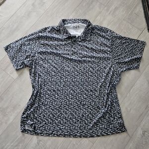 Men’s NH Collection Polo Shirt Black White Geometric Fishi G Pattern Size XL